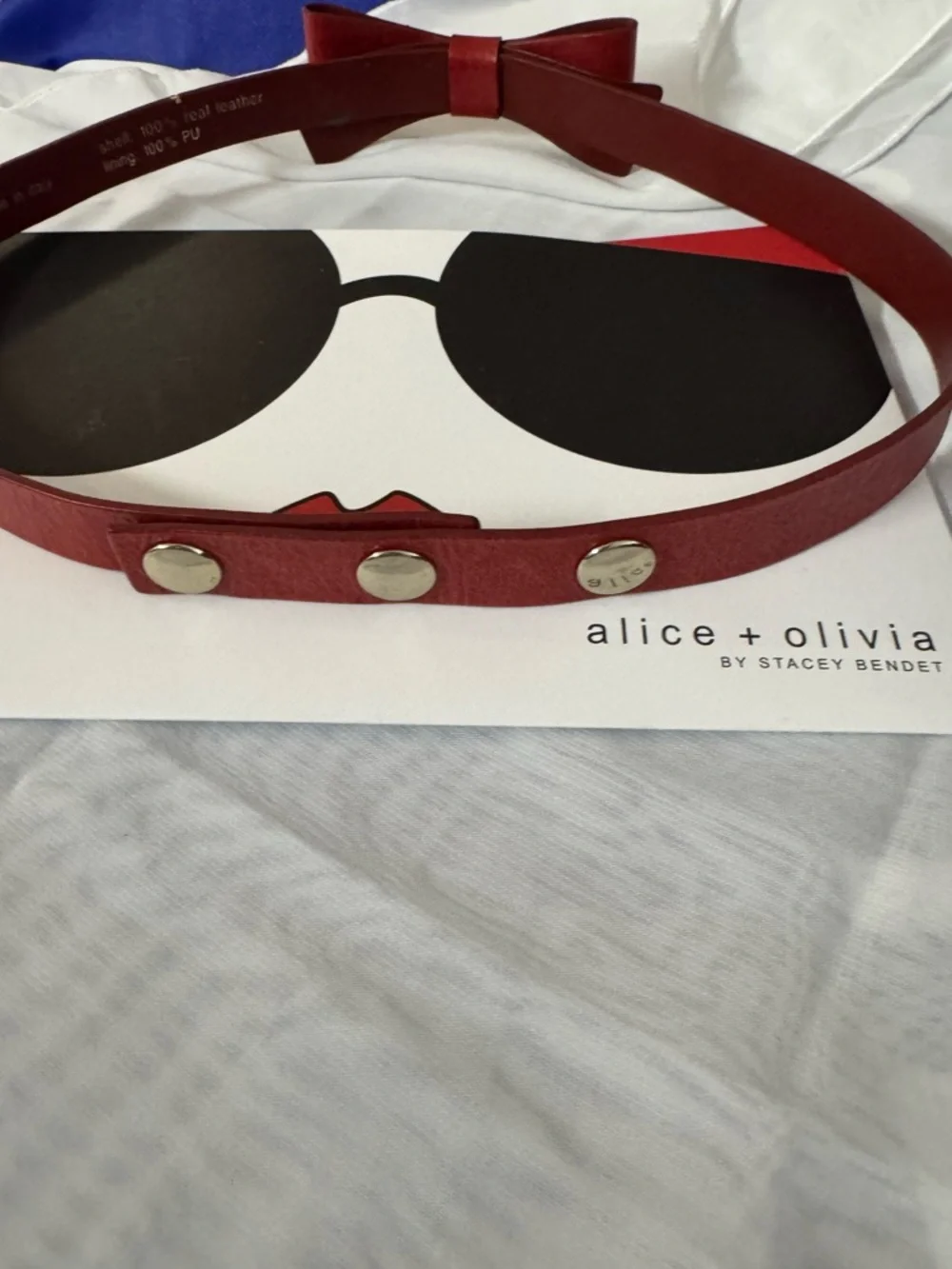 Alice + Olivia by Stacey Bendet RARE Red Leather Skinny Logo Belt - EUC/ Size XS